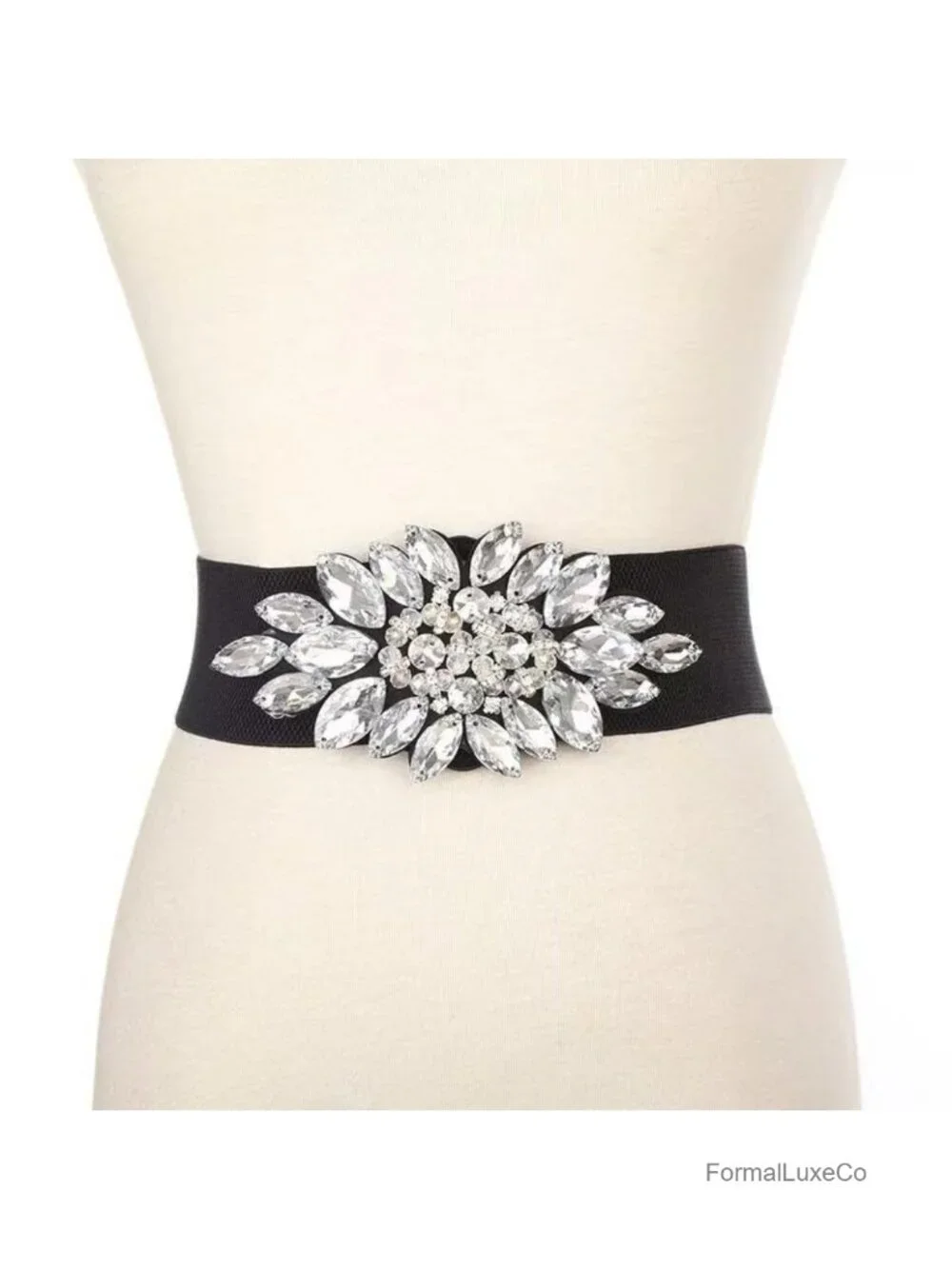 Elastic Rhinestone Stretchy Belt for Dress - Crystal Wide Waist Belt